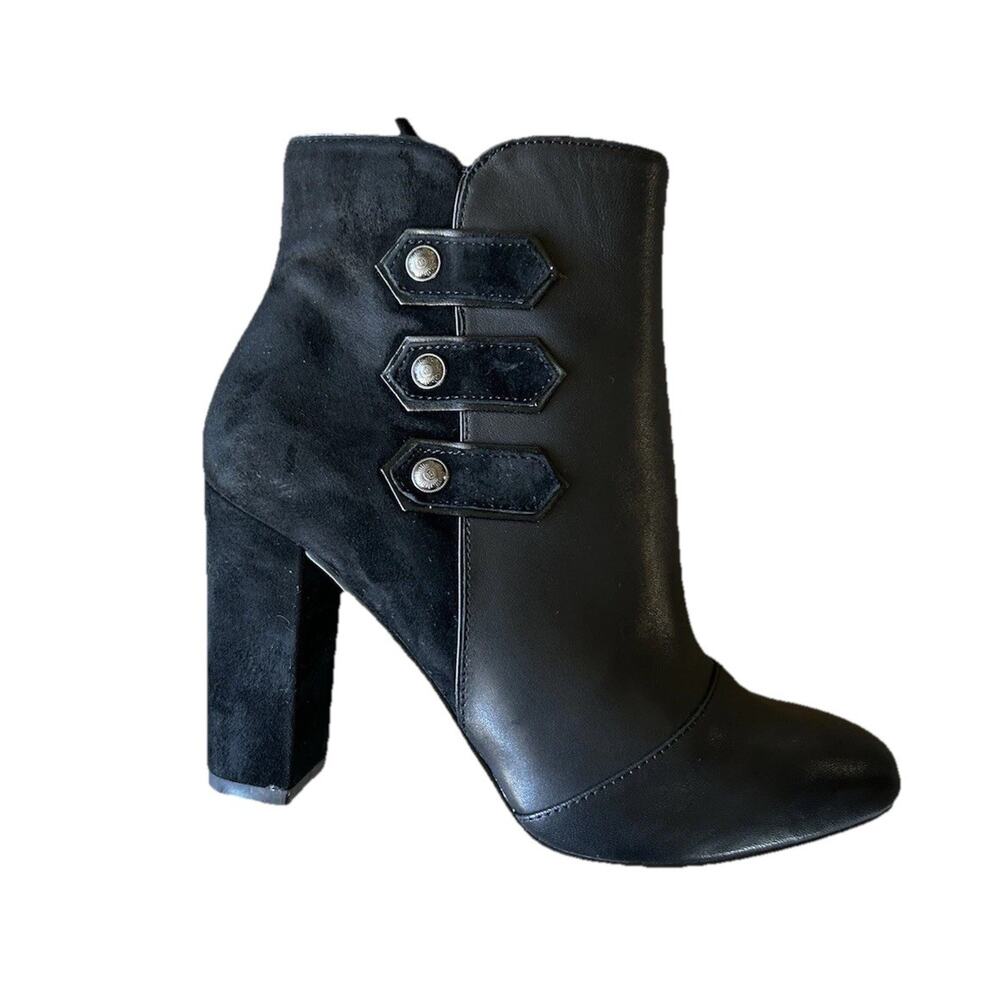 WHBM Kaydyn Ankle Booties Womens 6 Black Leather Velvet Block Heel Shoes NEW - Picture 3 of 16